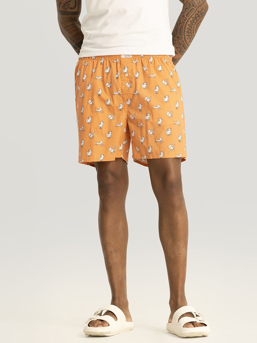 

Snitch Printed Relaxed-Fit Pure Cotton Boxers 4MSBX9233-02-S, Orange