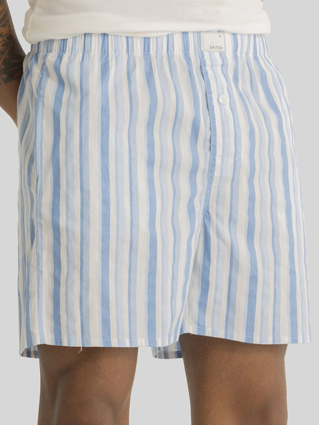 

Snitch Men Striped Pure Cotton Boxers 4MSBX9261-01-S, Blue