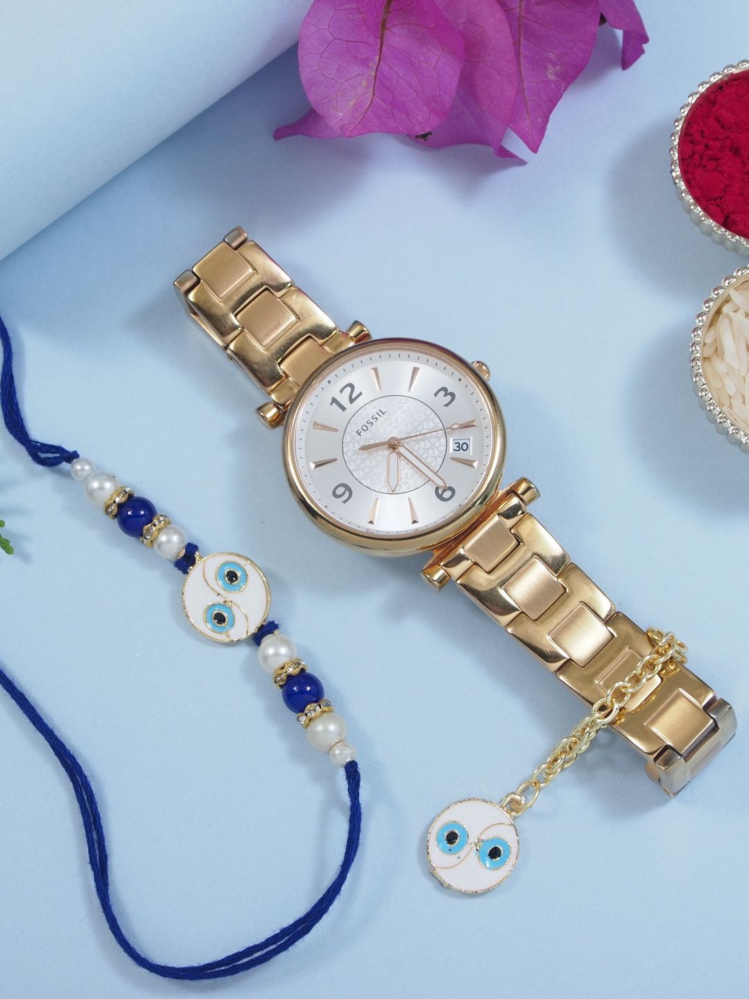 

I Jewels Enamel Evil Eye-Shape Rakhi With Watch Accessories Gift Set, Gold