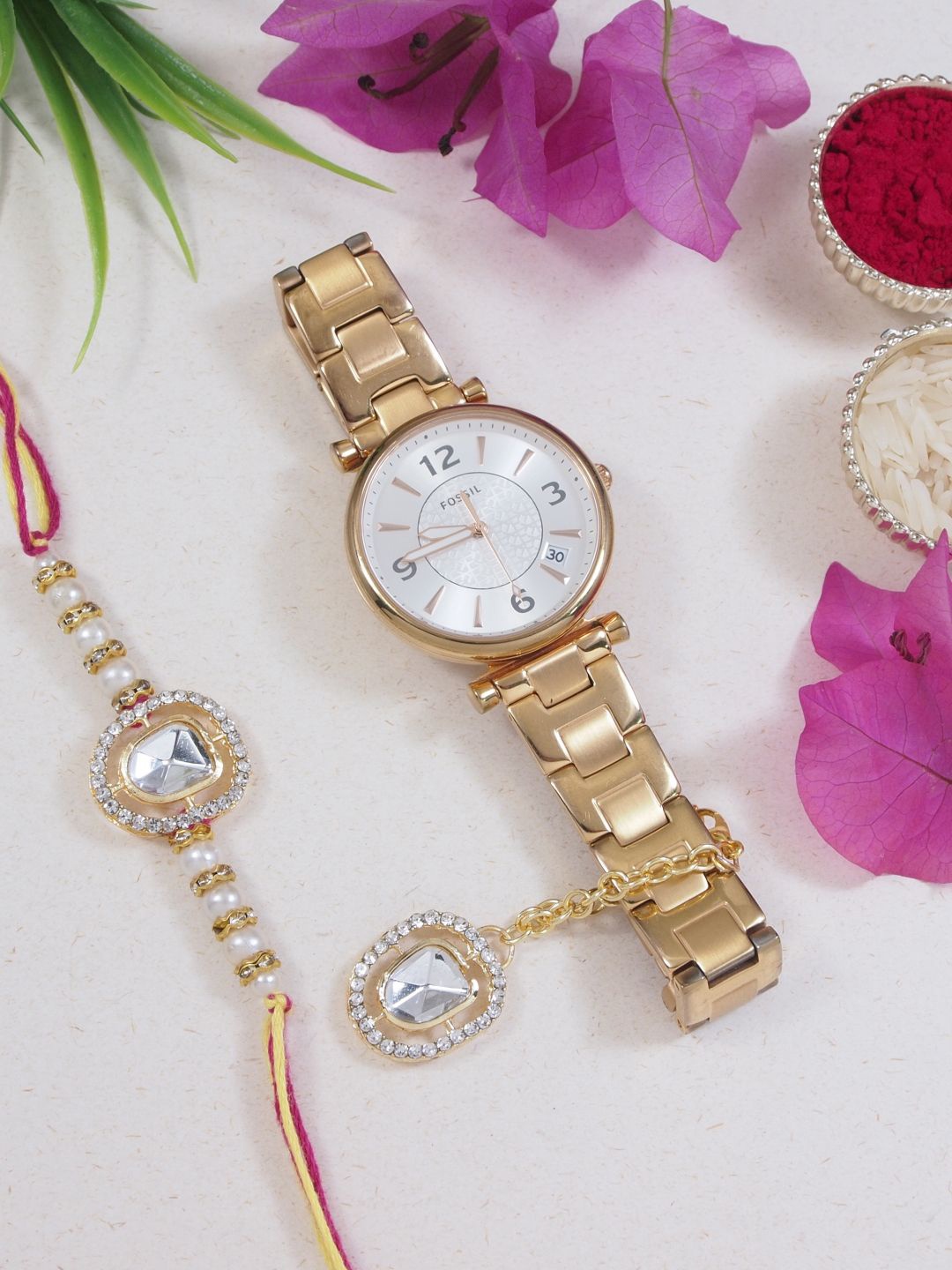 

I Jewels Kundan & Pearl-Beaded Bhaiya Bhabhi Rakhi With Watch Accessories Gift Set, White