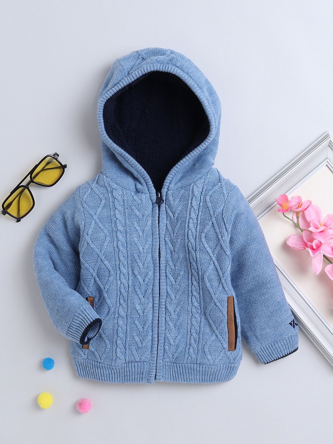 

Yellow Apple Boys Cable Knit Woollen Cardigan, Blue