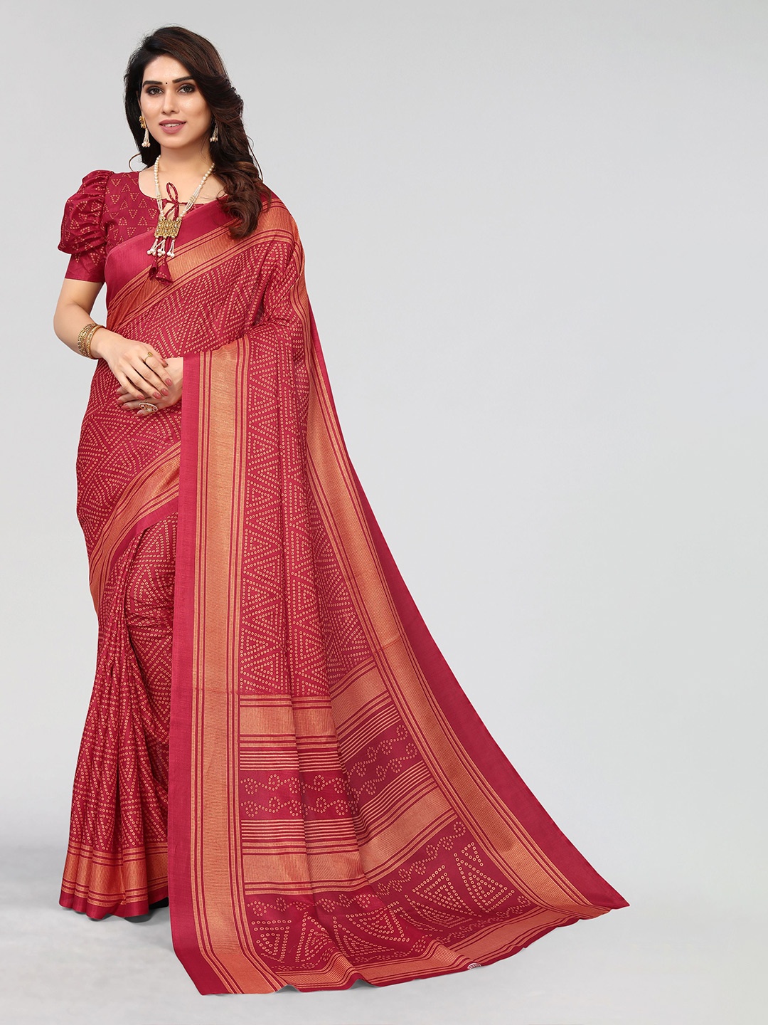 

VIRICA Printed Pure Cotton Khadi Saree, Maroon