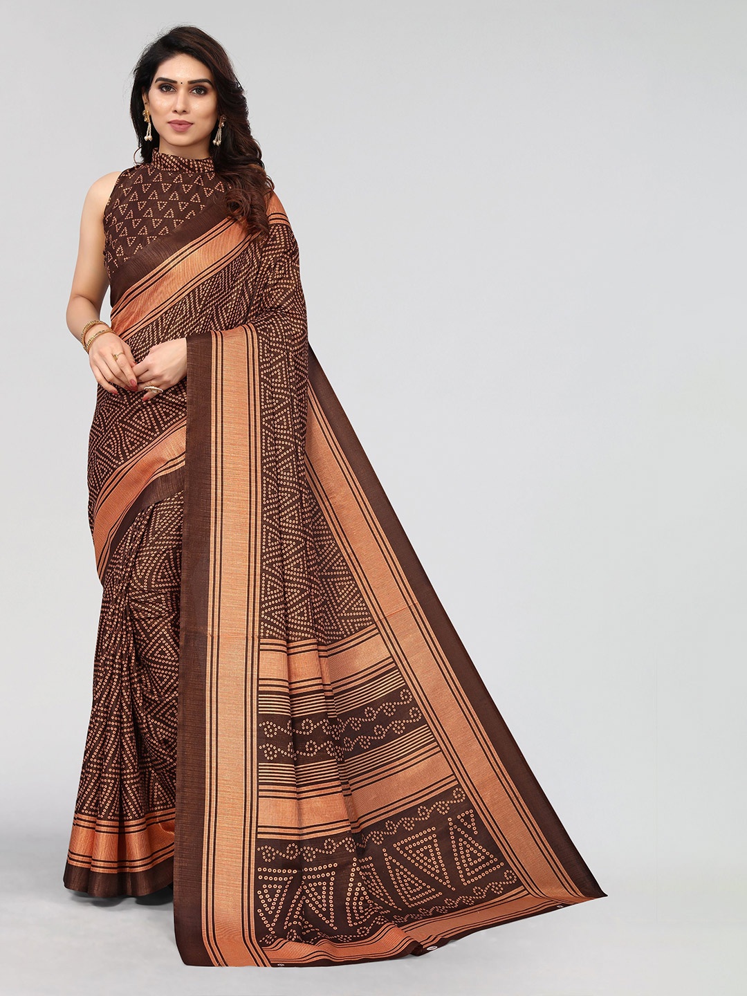 

VIRICA Printed Pure Cotton Khadi Saree, Brown
