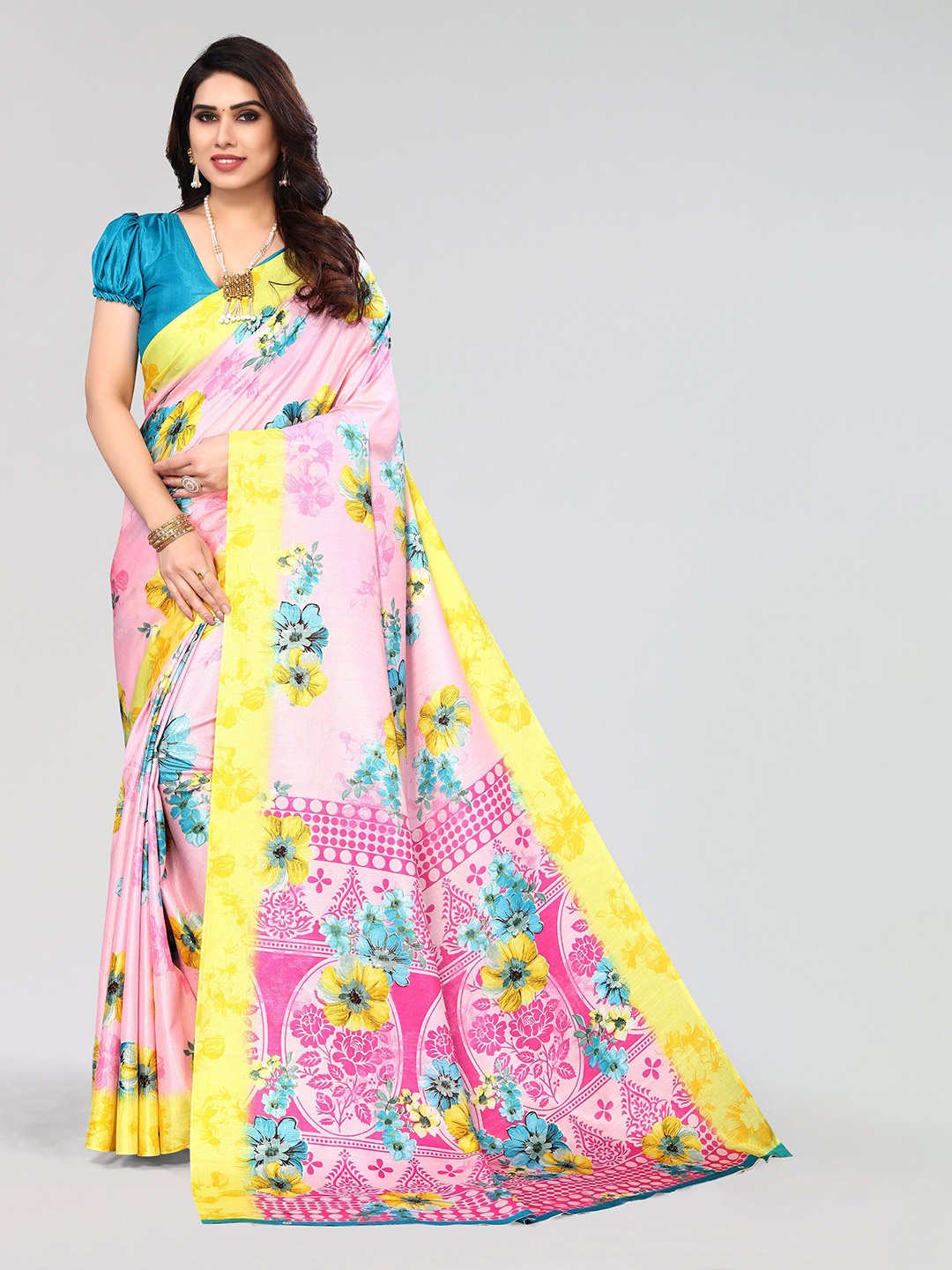 

VIRICA Floral Pure Cotton Khadi Saree, Pink