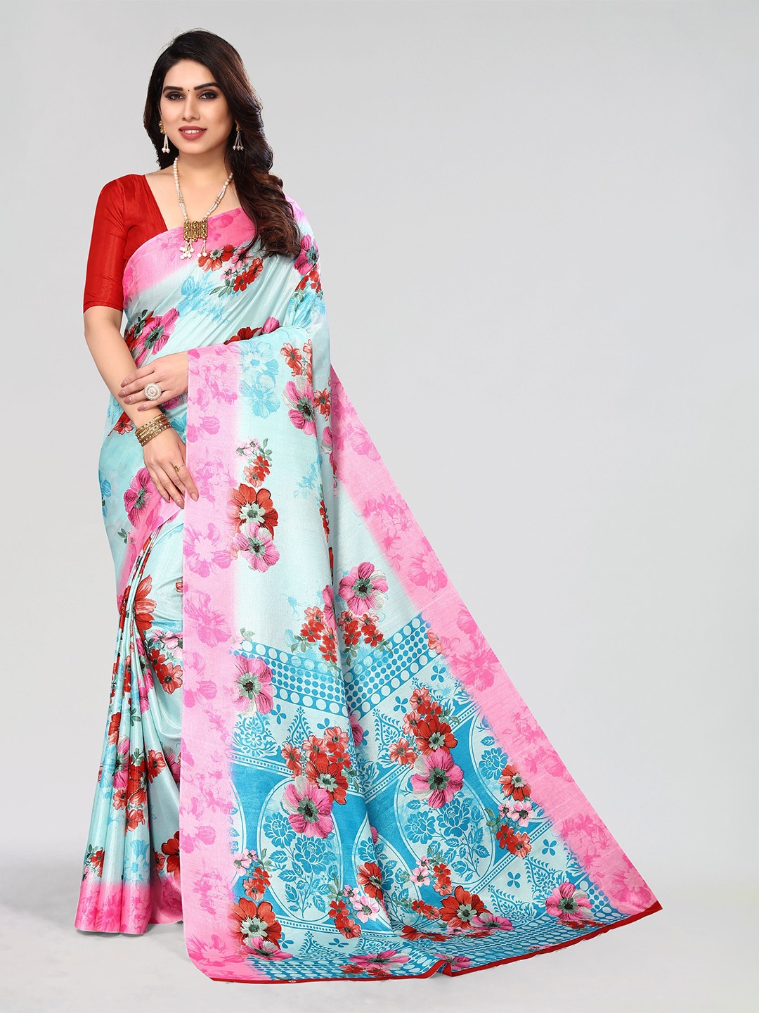 

VIRICA Floral Pure Cotton Khadi Saree, Blue