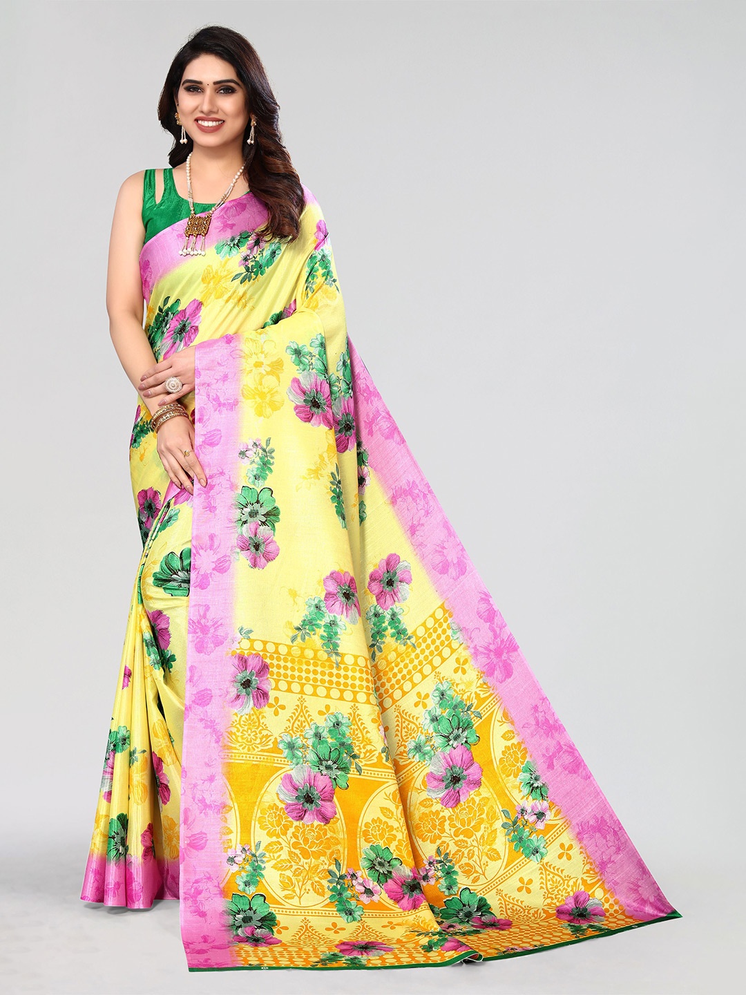 

VIRICA Floral Pure Cotton Khadi Saree With Blouse Piece, Yellow