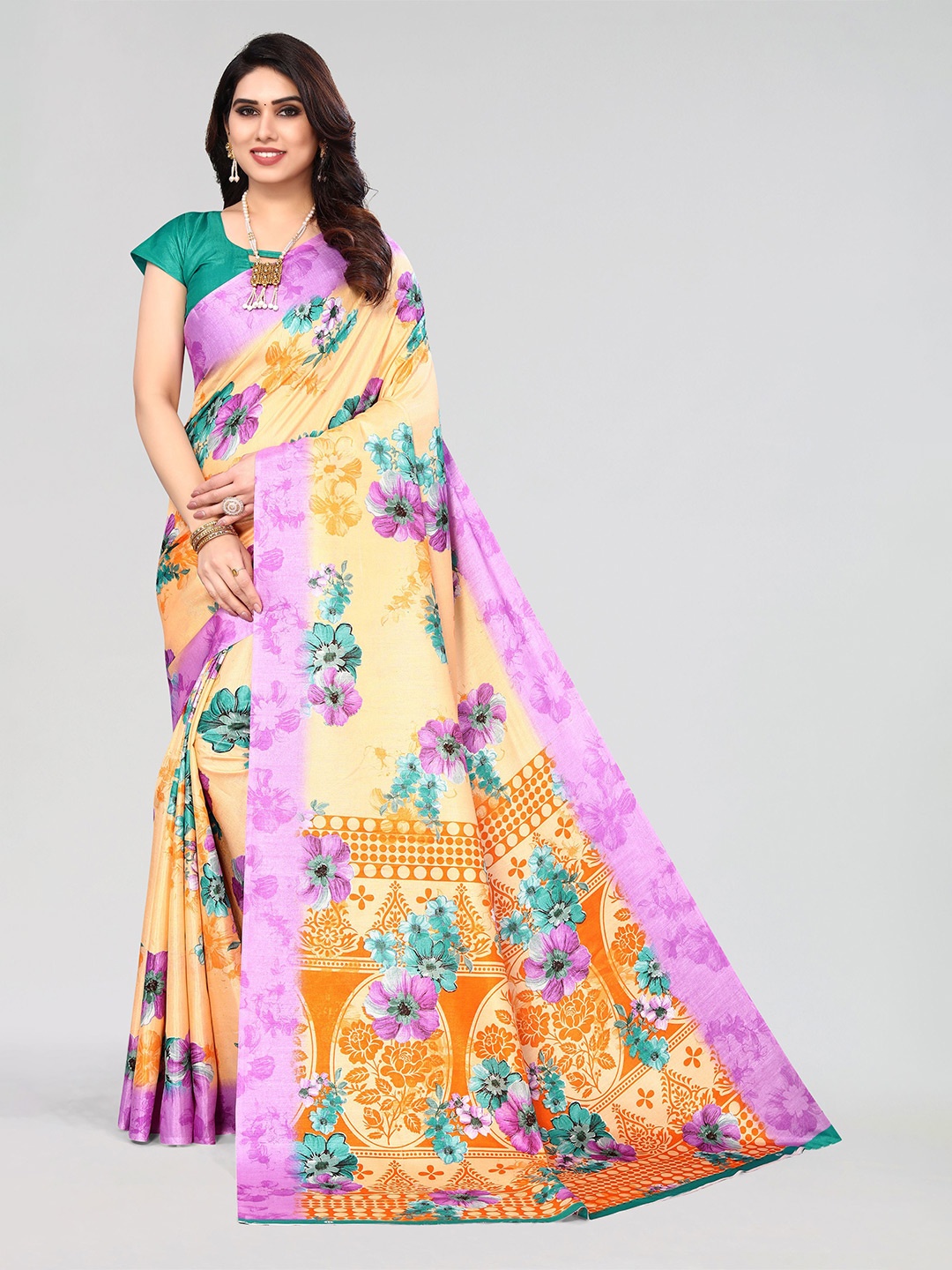 

VIRICA Floral Pure Cotton Khadi Saree, Orange