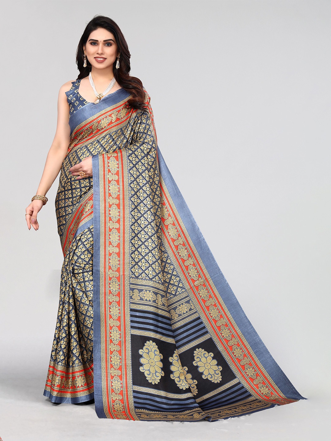 

VIRICA Ethnic Motifs Pure Cotton Khadi Saree, Grey