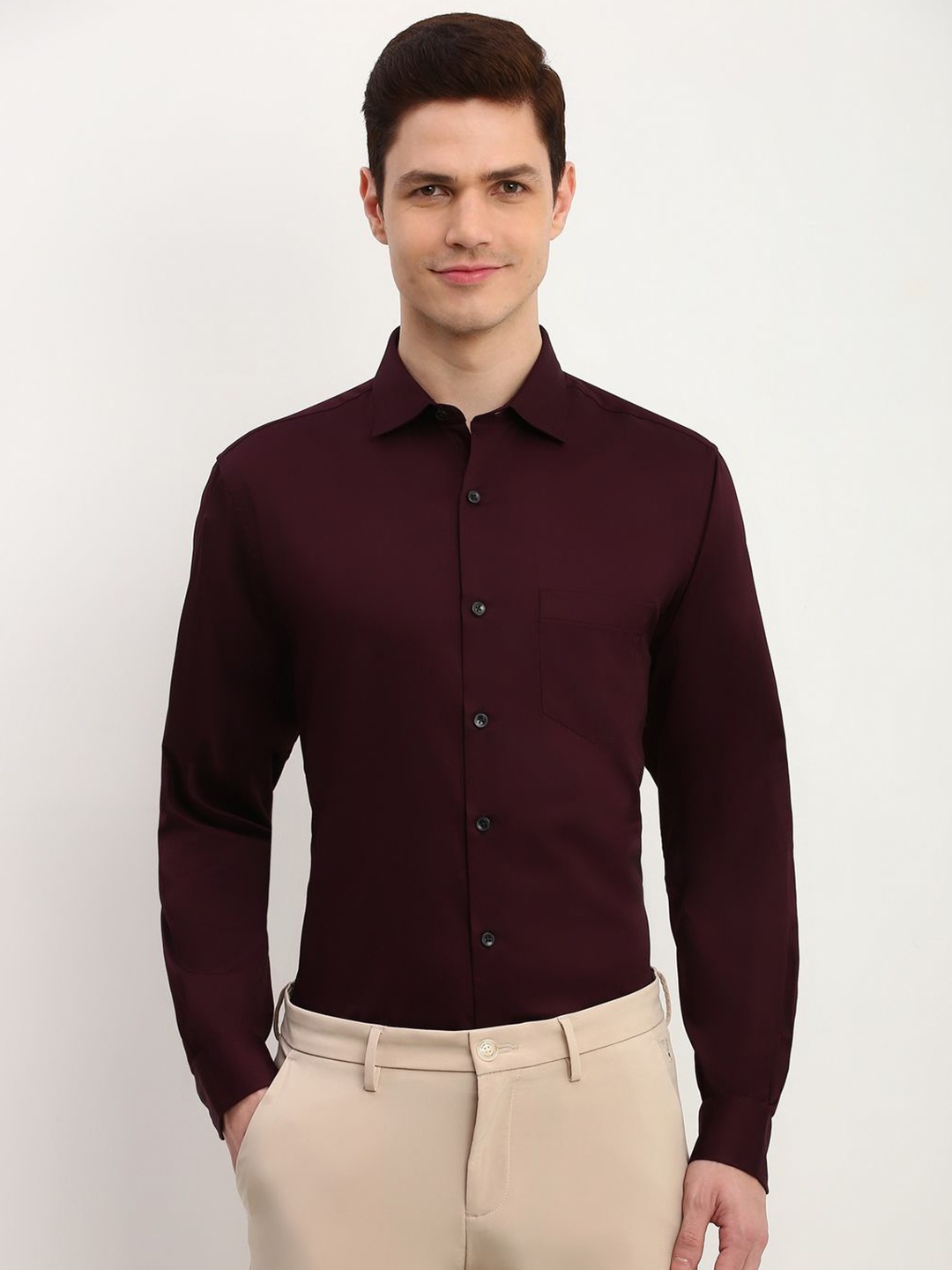 

Allen Solly Men Slim Fit Opaque Formal Shirt, Maroon