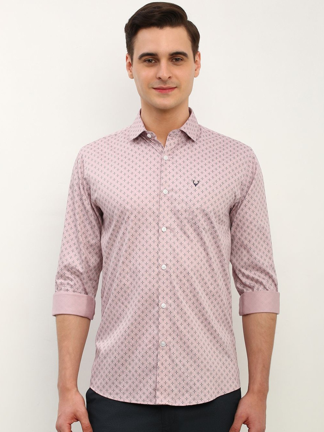 

Allen Solly Men Slim Fit Opaque Micro Ditsy Printed Pure Cotton Casual Shirt, Pink