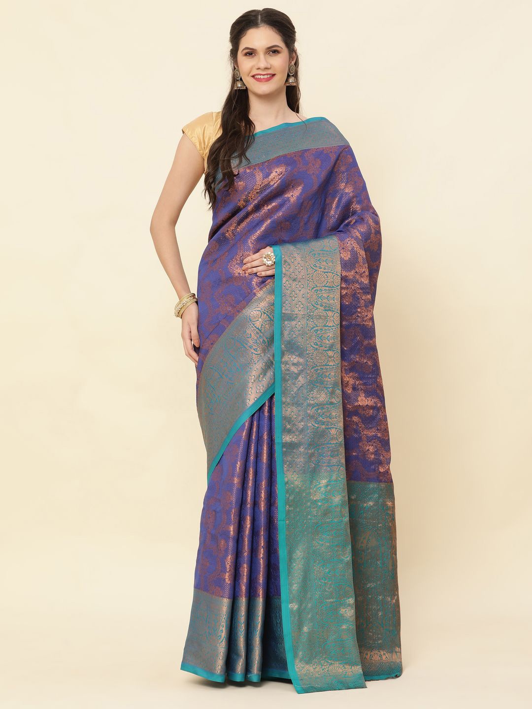 

High Five Tex Woven Design Zari Kanjeevaram Saree, Violet