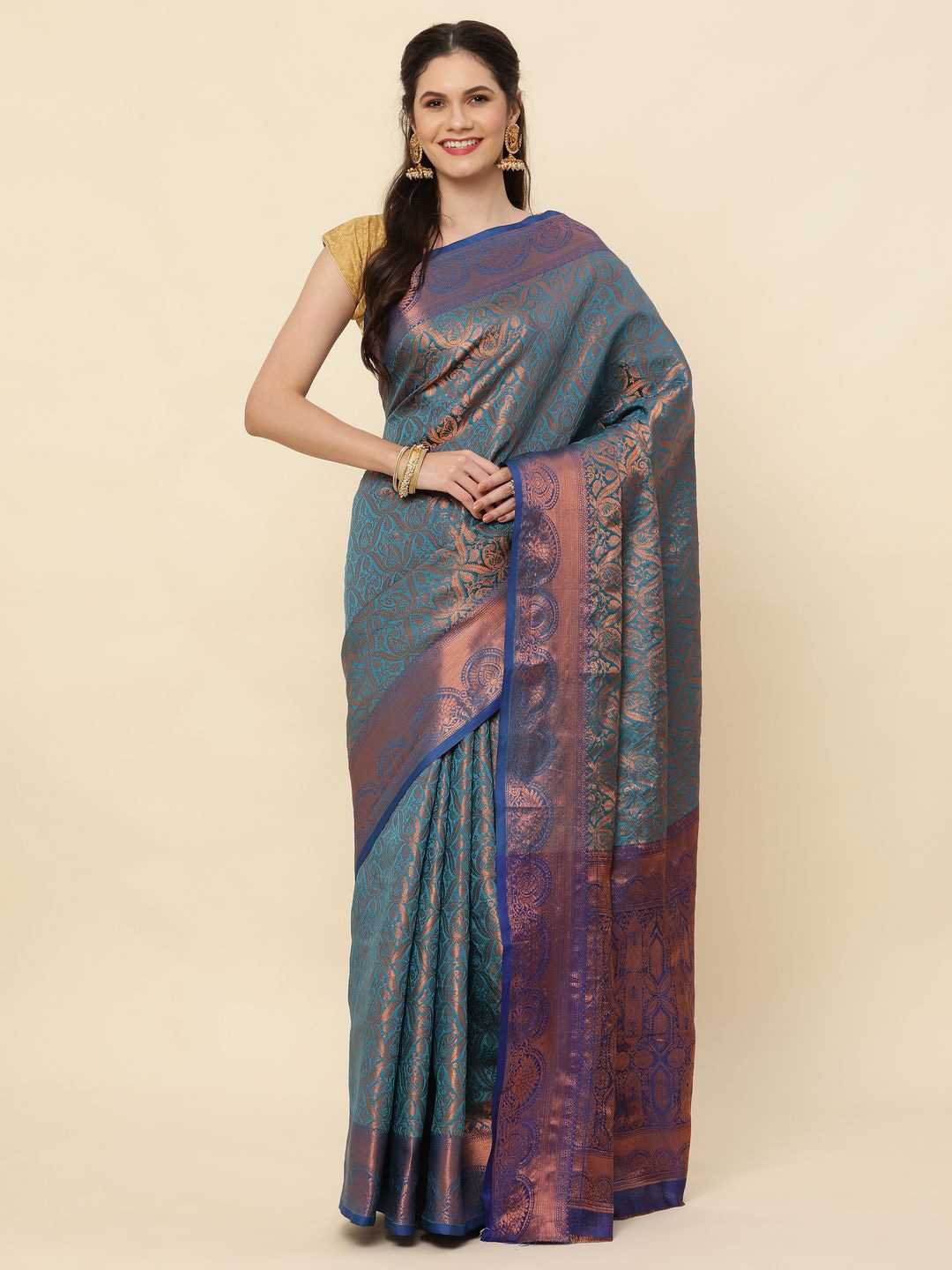 

High Five Tex Ethnic Motif Zari Woven Kanjeevaram Saree, Blue