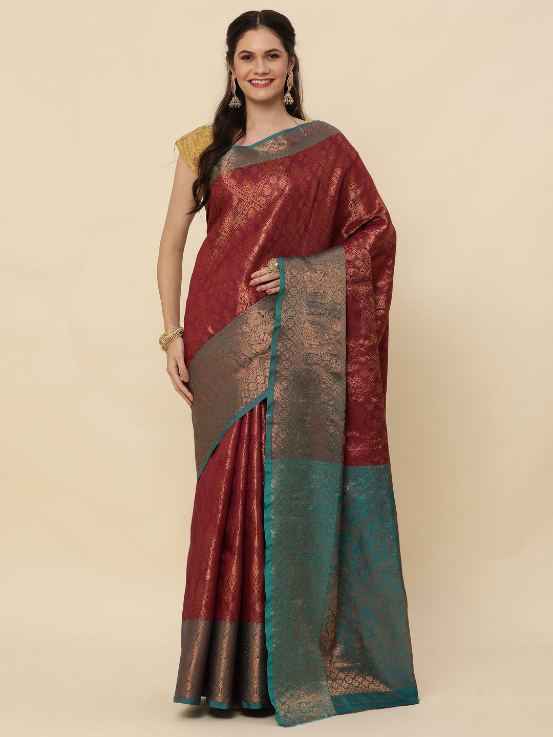 

High Five Tex Kanjeevaram Pure Silk Woven Design Zari Traditional Saree, Maroon