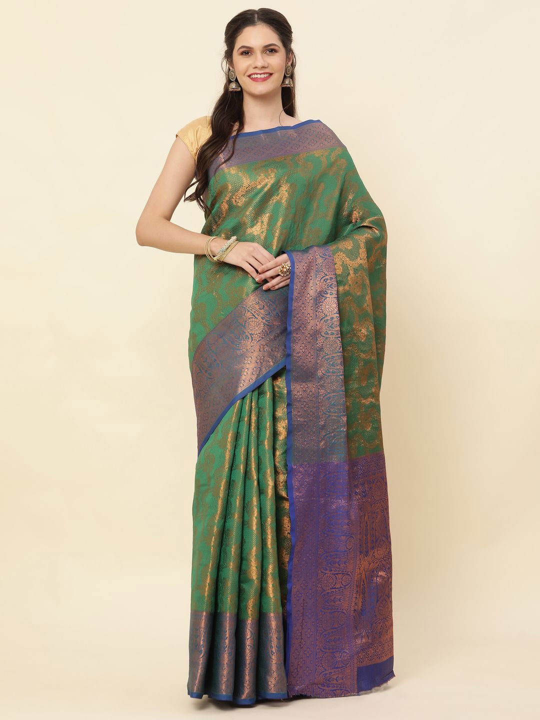 

High Five Tex Ethnic Motif Zari Woven Kanjeevaram Saree, Green