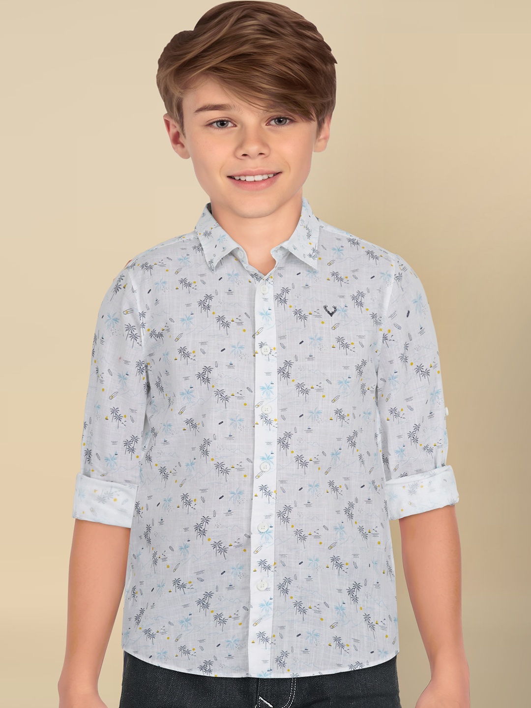 

Allen Solly Junior Boys Slim Fit Floral Opaque Printed Casual Shirt, White
