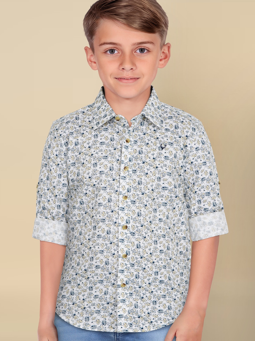 

Allen Solly Junior Boys Slim Fit Floral Opaque Printed Casual Shirt, White