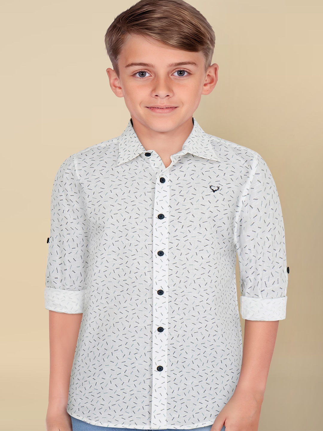 

Allen Solly Junior Boys Slim Fit Opaque Printed Casual Shirt, White