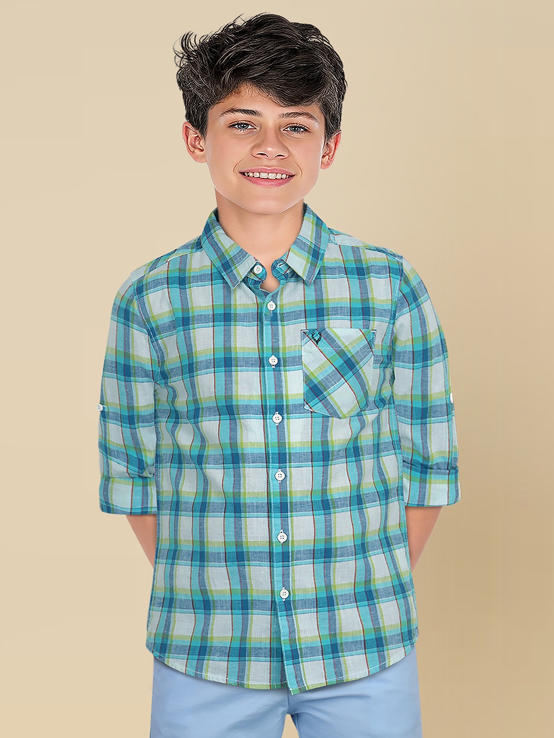 

Allen Solly Junior Boys Spread Collar Tartan Checked Cotton Slim Fit Casual Shirt, White