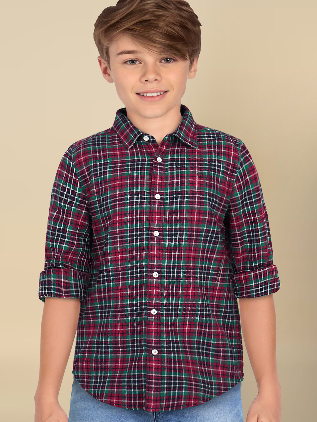 

Allen Solly Junior Boys Spread Collar Floral Printed Slim Fit Casual Shirt, Red