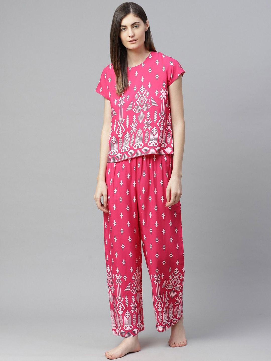 

KALINI Women Printed Night suit, Pink