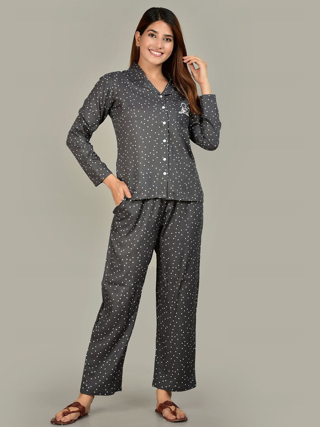 

KALINI Women Printed Night suit, Grey