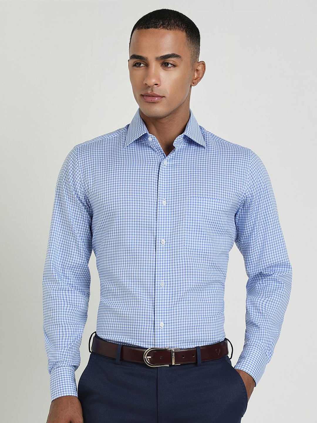 Allen Solly Sport Men Micro Checks Opaque Checked Formal Shirt, Blue