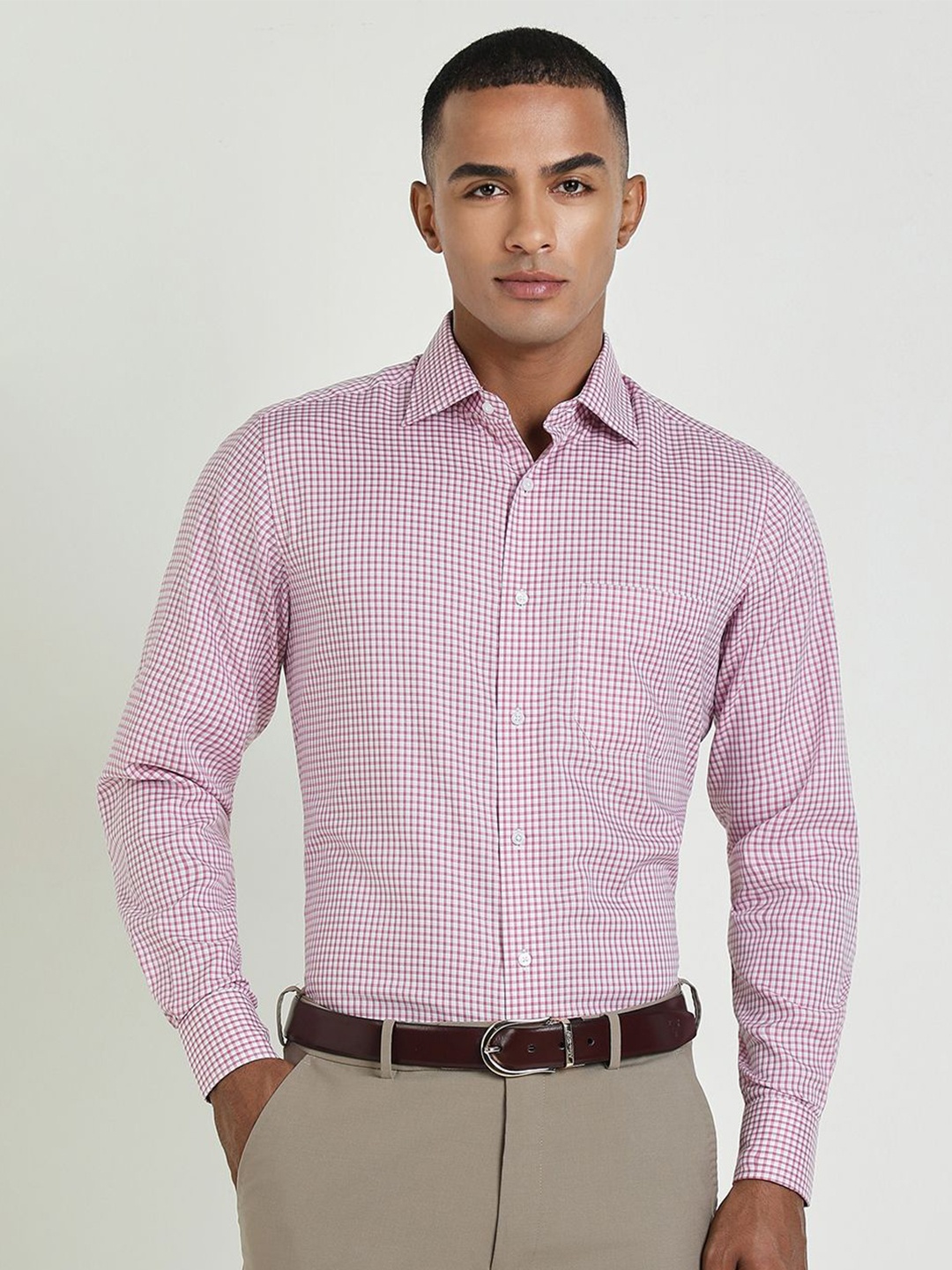 Allen Solly Sport Men Micro Checks Opaque Checked Formal Shirt, Pink