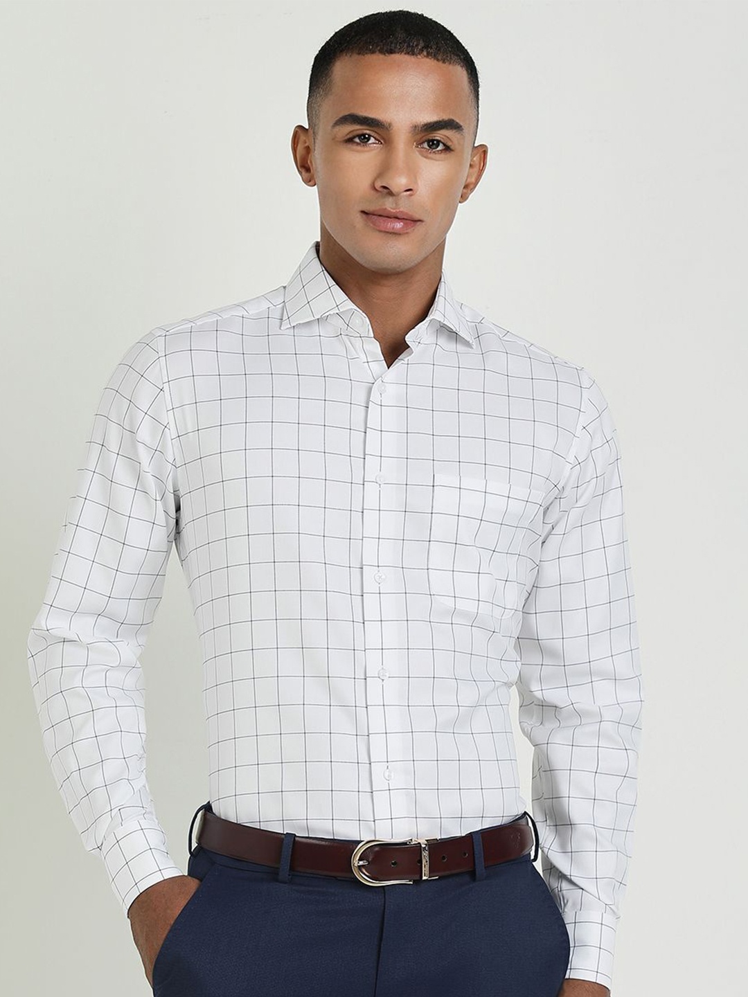 

Allen Solly Sport Men Windowpane Checks Opaque Checked Formal Shirt, White