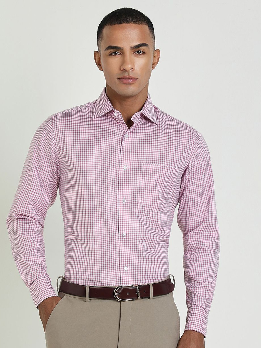 Allen Solly Sport Men Micro Checks Opaque Checked Formal Shirt, Pink