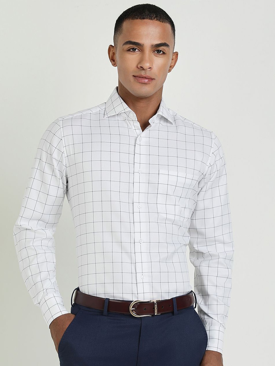 Allen Solly Sport Men Windowpane Checks Opaque Checked Formal Shirt, White