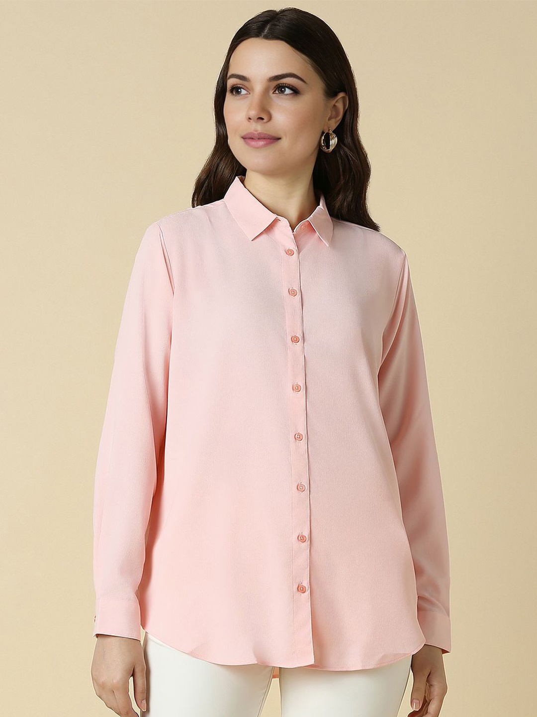 

Allen Solly Woman Spread Collar Solid Opaque Formal Shirt, Pink