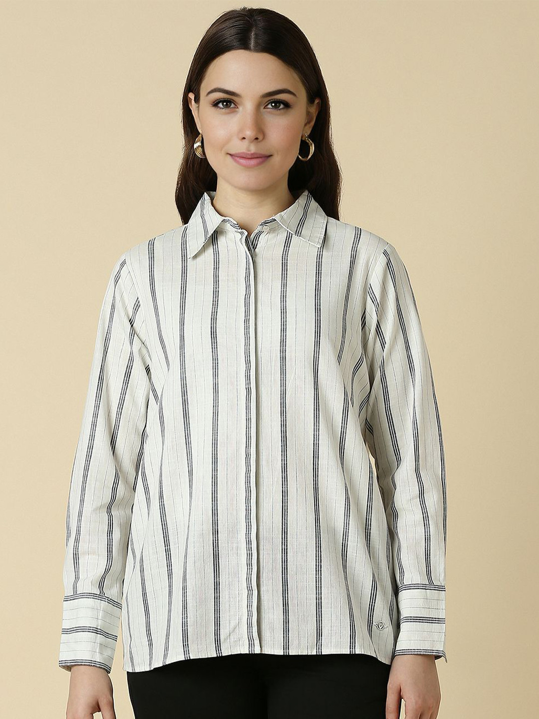 

Allen Solly Woman Opaque Striped Pure Cotton Casual Shirt, White