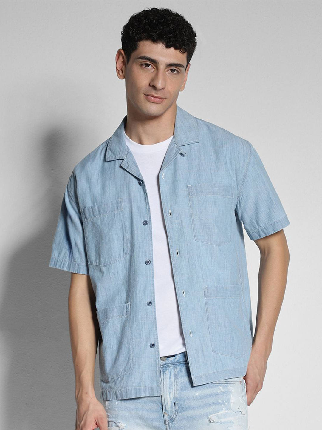 

AMERICAN EAGLE OUTFITTERS Men Solid Cotton Casual Shirt, Blue