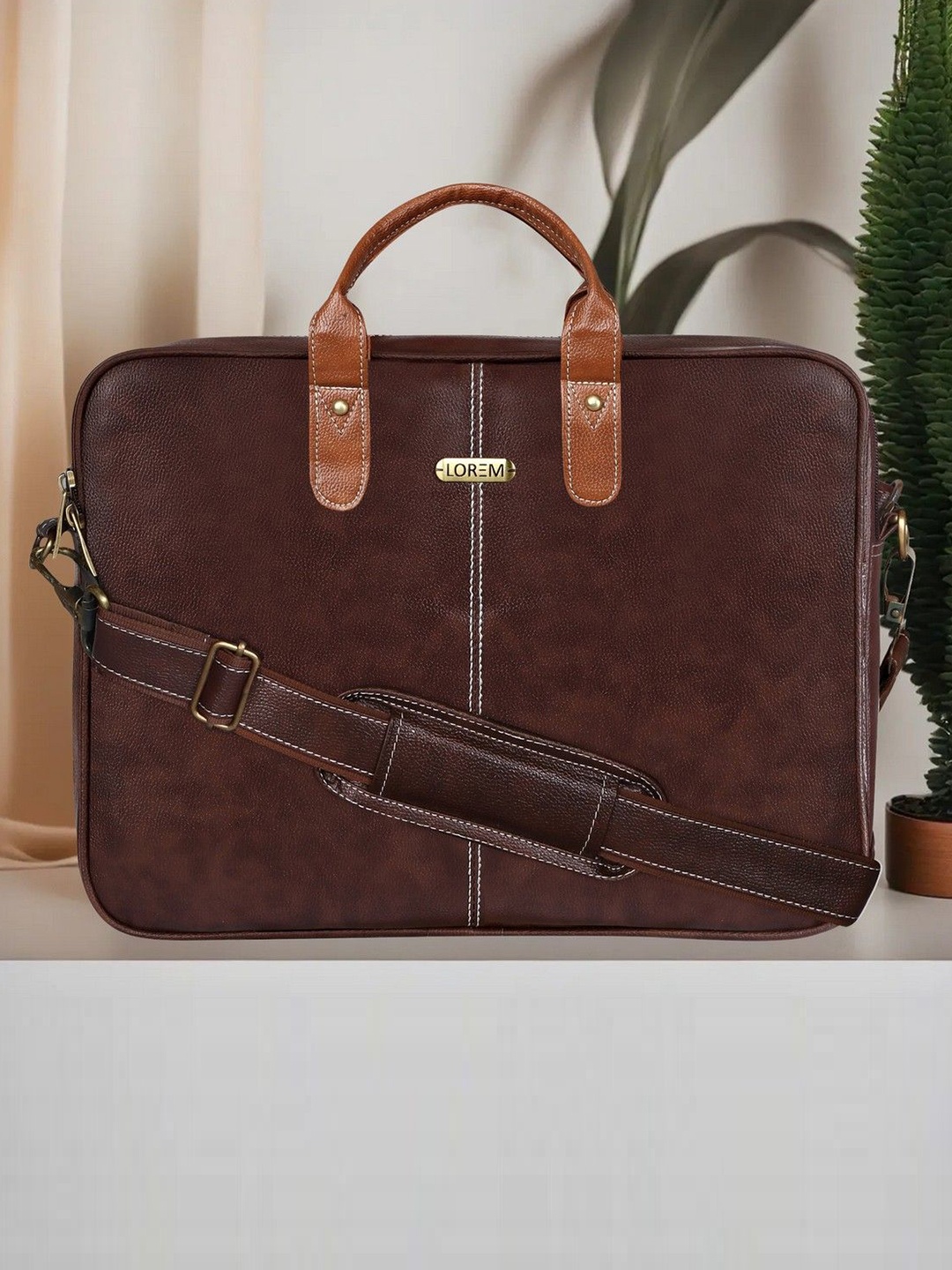 

LOREM Men Textured Laptop Messenger Bag, Brown