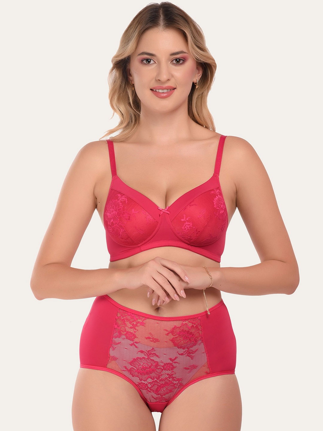 

DressBerry Women Self Design Lightly Padded Lingerie Set SDS-5022-Hot Pink, Fuchsia