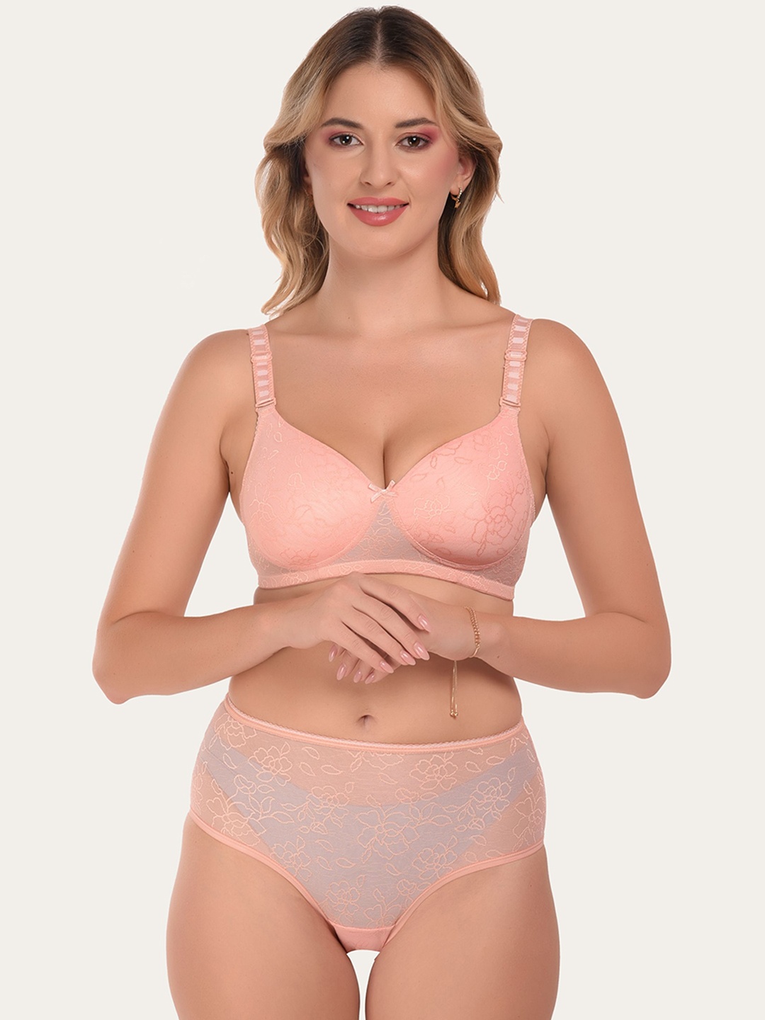 

DressBerry Women Self Design Padded Non Wired Lingerie Set SDS-5024-Peach