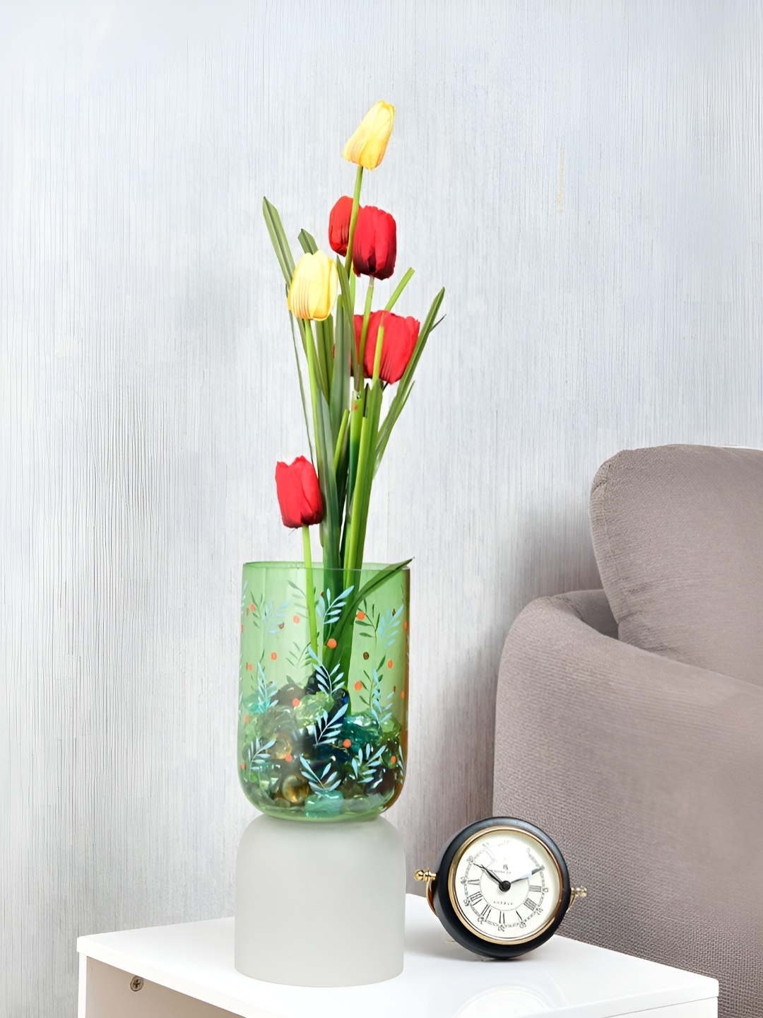 

Athome by Nilkamal Green And Grey Printed Glass Flower Vase