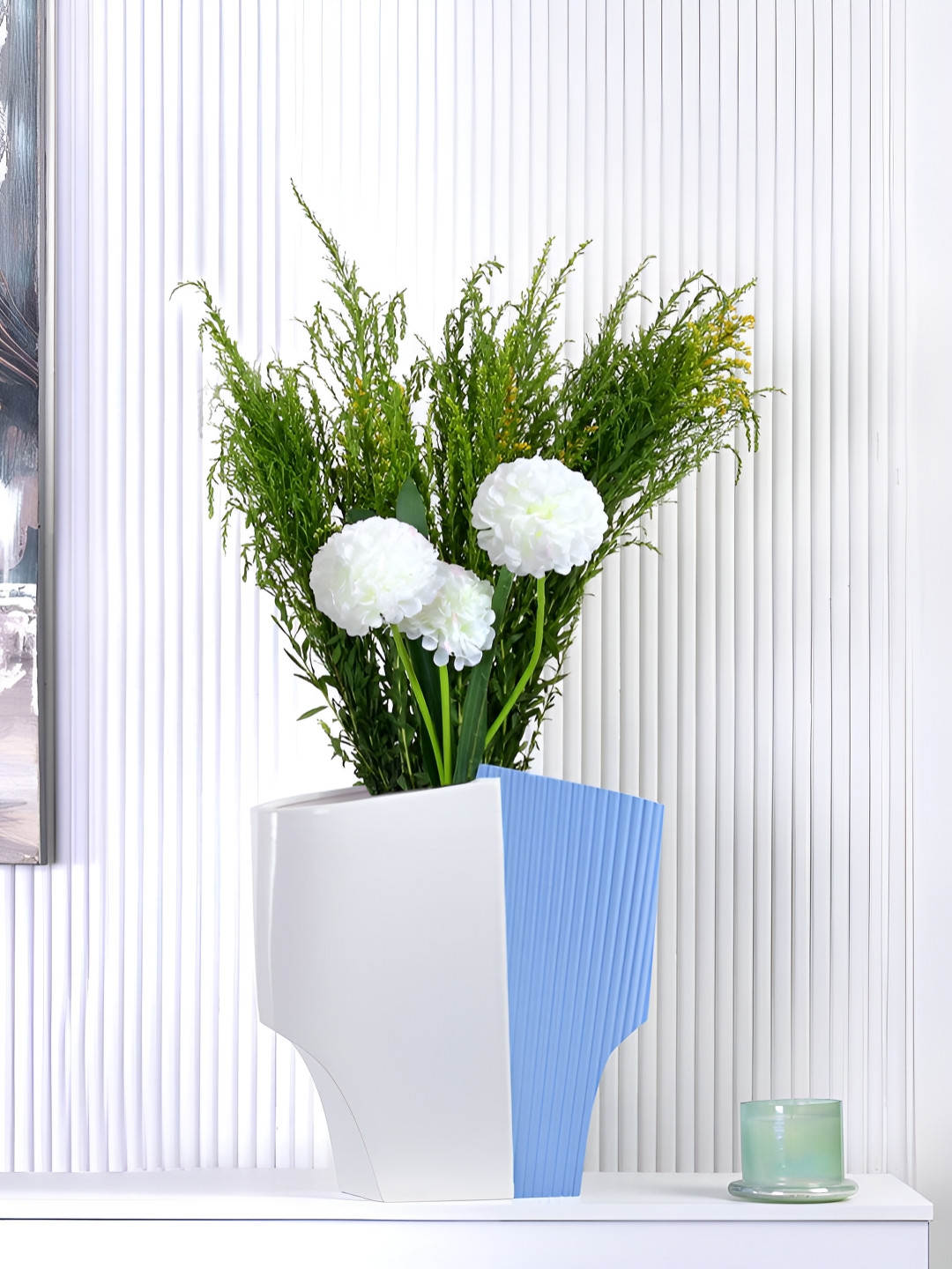

Athome by Nilkamal White & Blue Flower Vase