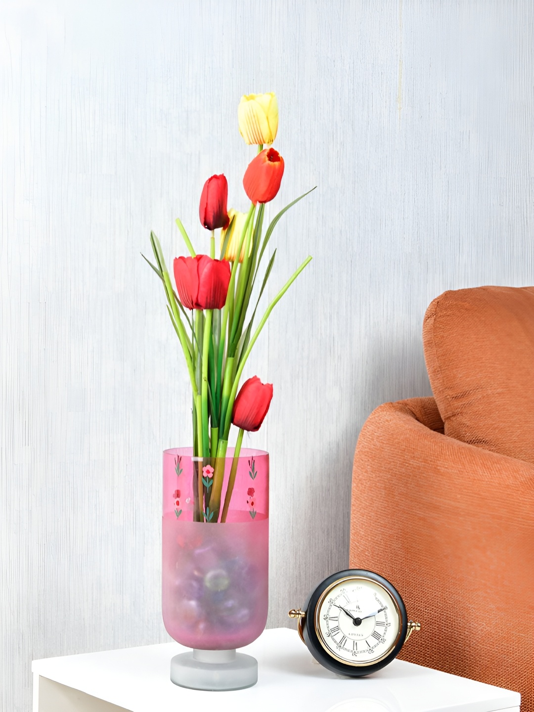 

Athome by Nilkamal Pink & Grey Printed Glass Flower Vase