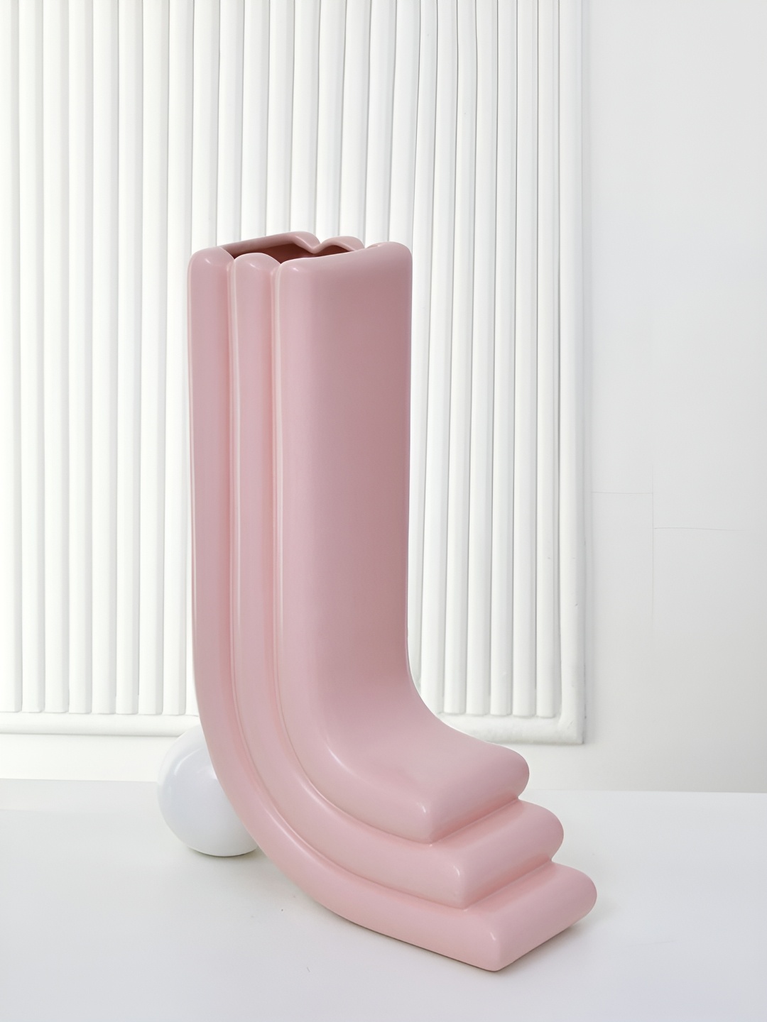 Athome by Nilkamal Pink & White Textured Flower Vase