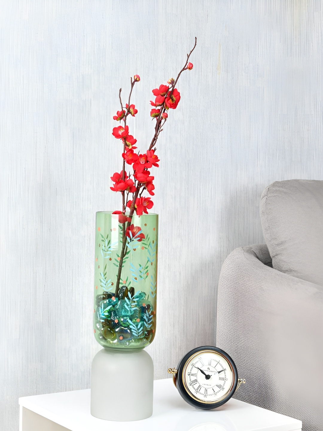 

Athome by Nilkamal Green & Grey Printed Glass Flower Vase