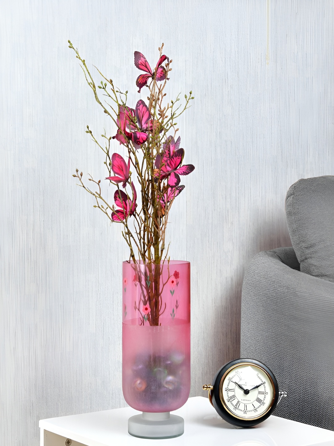 

Athome by Nilkamal Pink Printed Glass Flower Vase