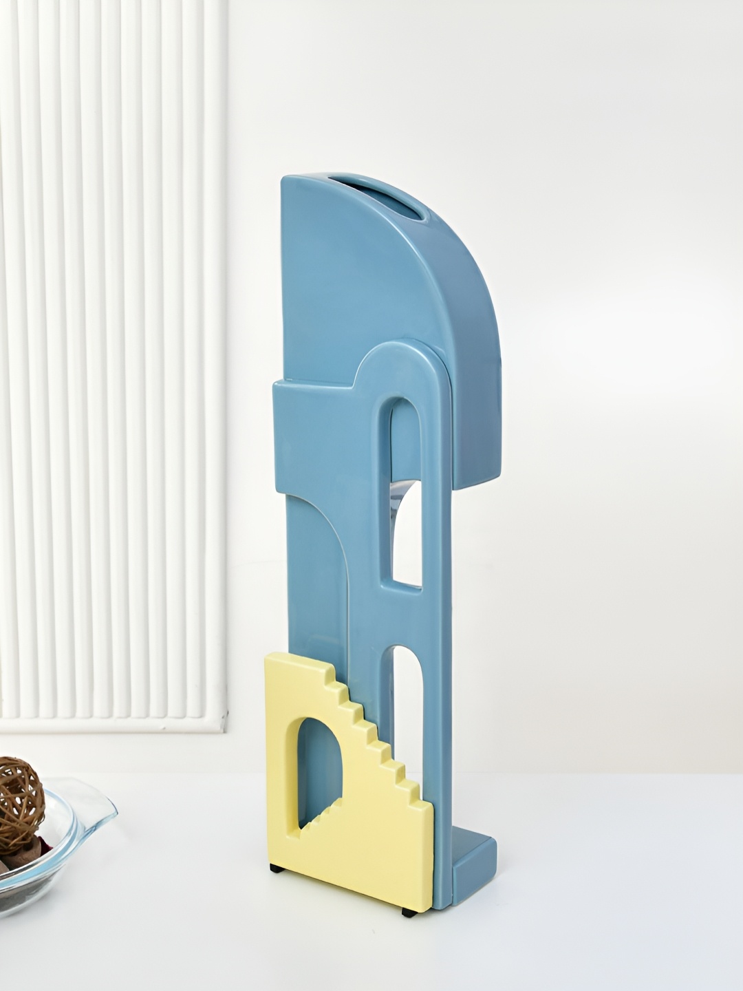 

Athome by Nilkamal Blue And Yellow Dolomite Flower Vases, Turquoise blue
