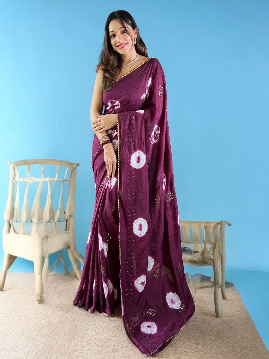 

Vastrasky Global Bandhani Gotta Patti Pure Cotton Bandhani Saree, Magenta