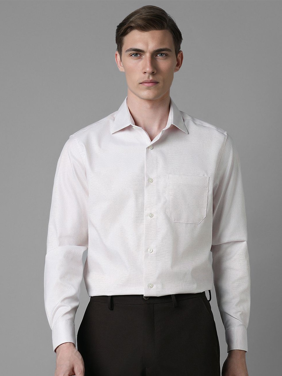 

Louis Philippe Men Spread Collar Textured Printed Cotton Formal Shirt, White