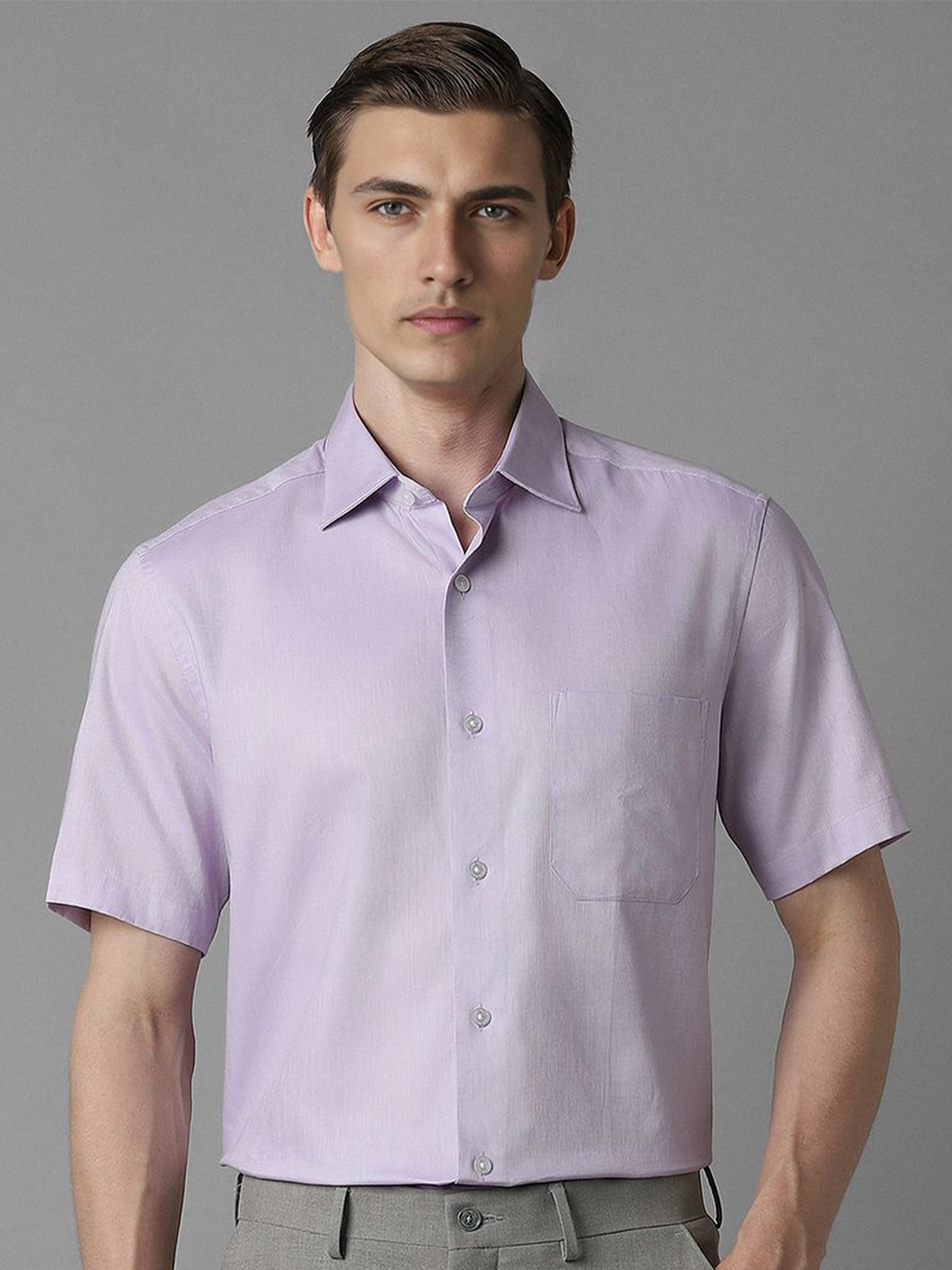 

Louis Philippe Men Spread Collar Textured Cotton Formal Shirt, Purple