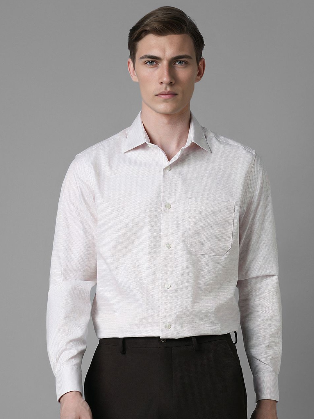 

Louis Philippe Men Spread Collar Textured Printed Cotton Formal Shirt, White