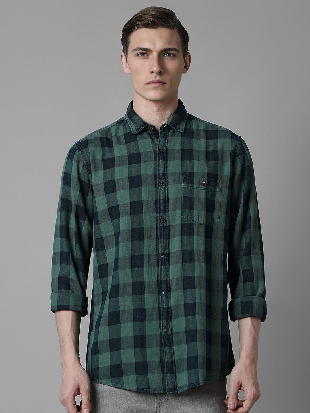 

Louis Philippe Jeans Men Slim Fit Buffalo Checked Casual Shirt, Black