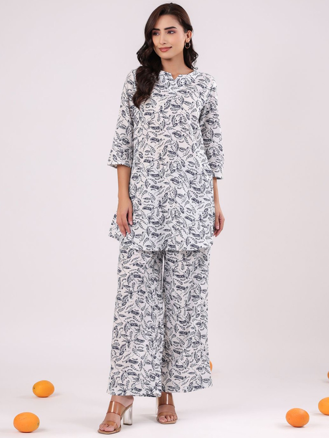 

SANSKRUTIHOMES Printed Pure Cotton Top & Trousers Co-Ords, White