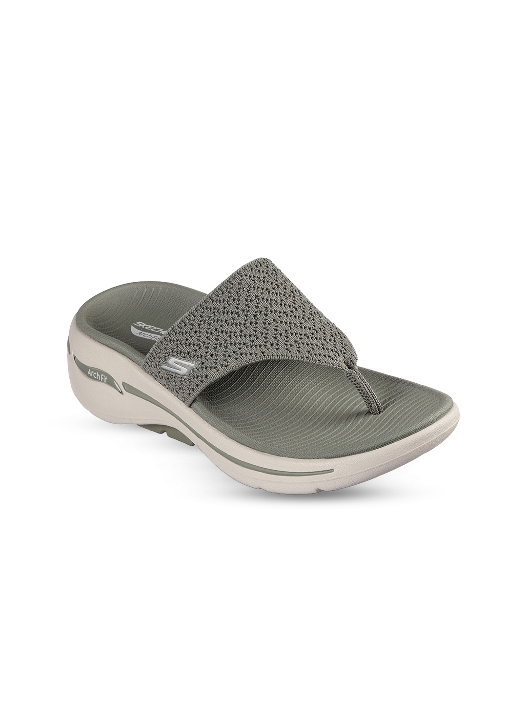 

Skechers GO WALK Women Self Design Round Toe T-Strap Room Slippers, Olive